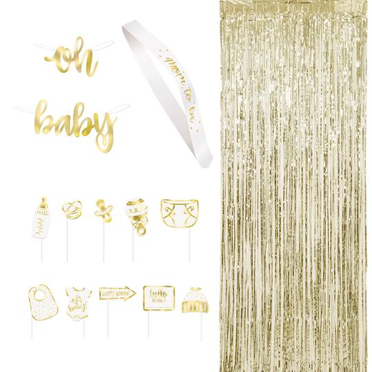 Gold Baby Shower Photo Booth Party Kit Baby Shower Supplies